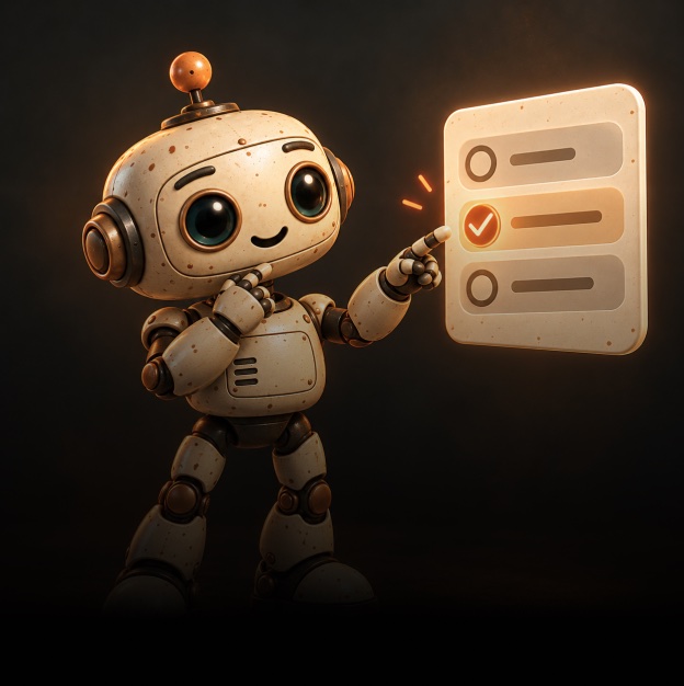 Dusty pointing at a three-item checklist with the middle item checked